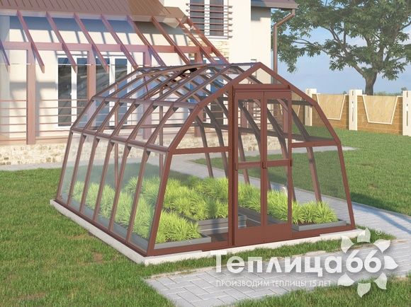 Теплица Рада Волга под стекло, 3х4 метра, коричневая