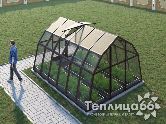 Теплица Рада Волга под стекло, 3х4 метра, коричневая