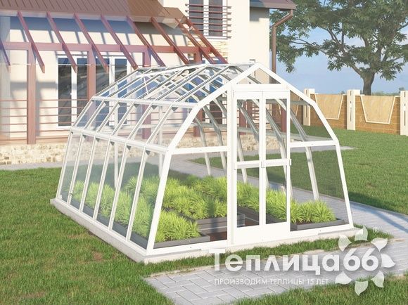 Теплица Рада Волга под стекло, 3х4 метра, белая