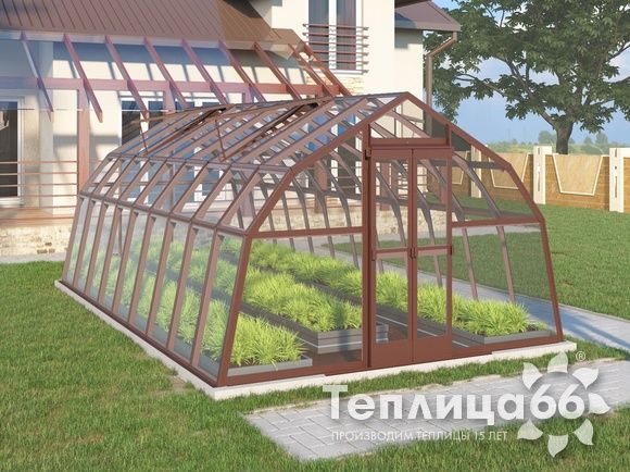 Теплица Рада Дунай под стекло, 3,5х6 метра, коричневая