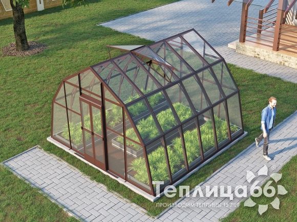Теплица Рада Енисей под стекло, 4х4 метра, коричневая