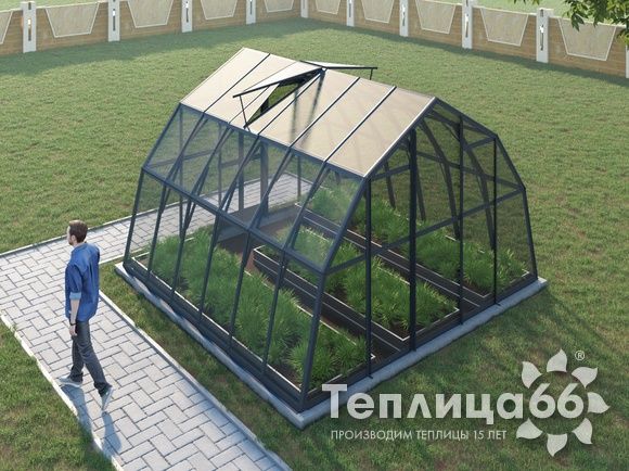 Теплица Рада Енисей под стекло, 4х4 метра, графитовая