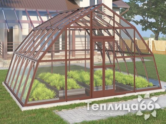Теплица Рада Амазонка под стекло, 5х4 метра, коричневая